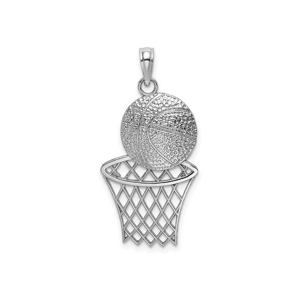 14K White Gold Basketball In Net Pendant Charm (NO CHAIN)